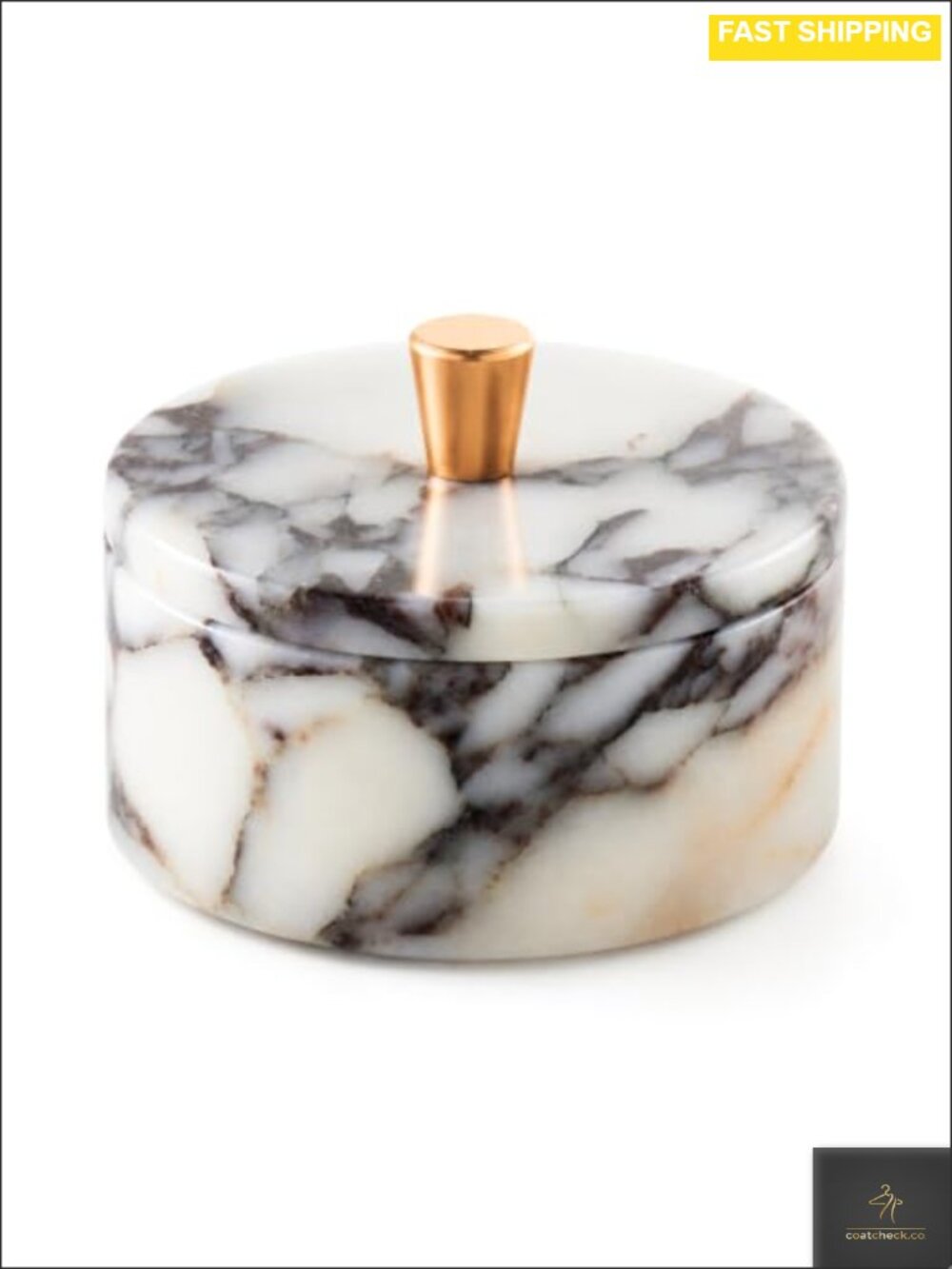 Calacatta Viola Marble Round Jewelry Box with Lid & Brass Knob Trinket Organizer